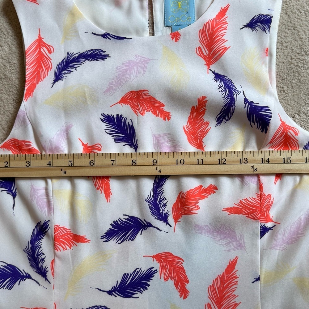 NWOT CeCe Delaney Sleeveless Flounce Hem Feather Print Dress Women's Size 6 - Picture 11 of 12